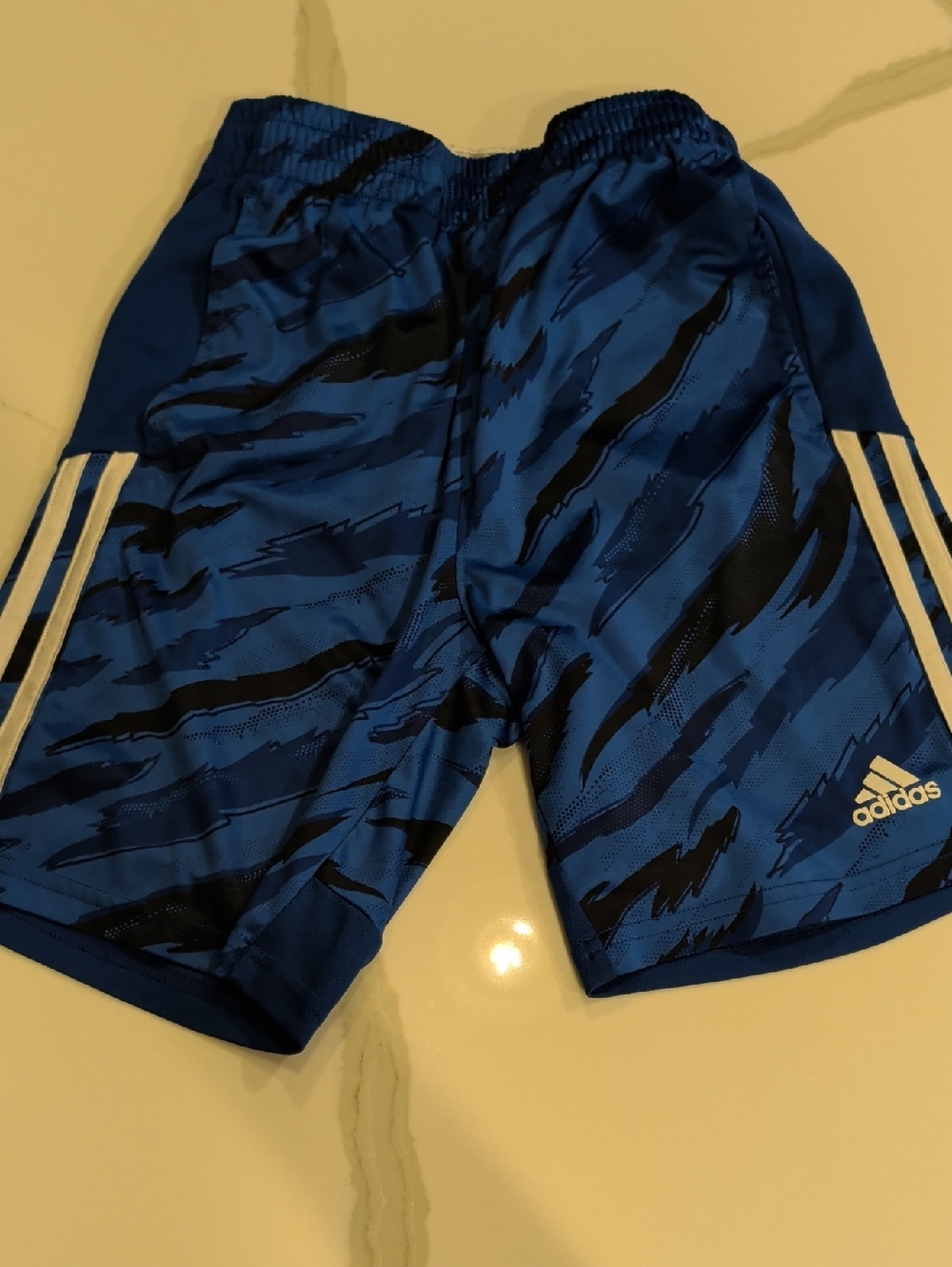 adidas Blue Athletic Shorts with Black Accent and White Stripes